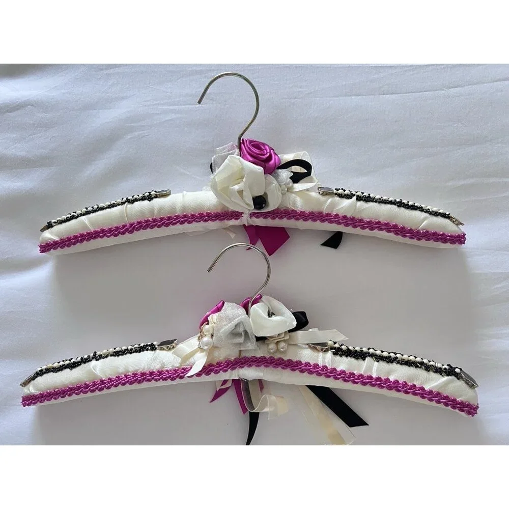 PAIR Vintage Satin Hangers Upcycled Wedding Dress Lingerie Elegant Handmade